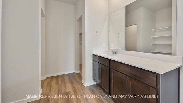 bathroom with vanity and wood-type flooring