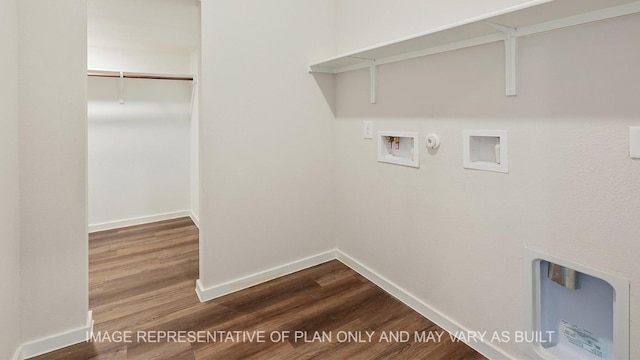 clothes washing area with hardwood / wood-style floors, washer hookup, and hookup for a gas dryer