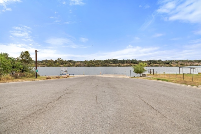 view of road with a water view