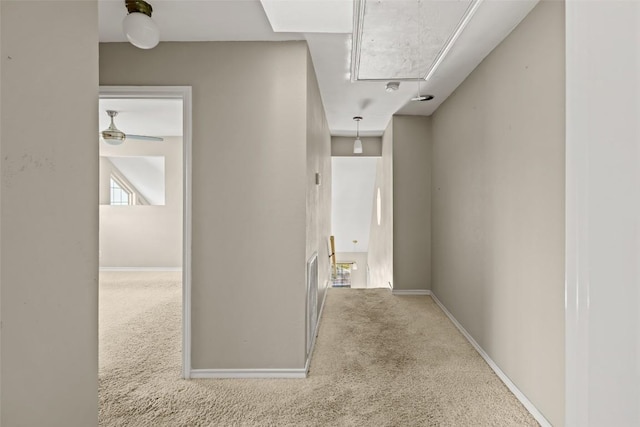 11310 Spicewood Club Dr Unit 10, Austin, TX 78750 - hallway featuring attic access, carpet, baseboards, and an upstairs landing