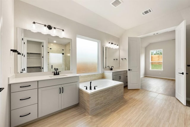 bathroom with vanity and independent shower and bath