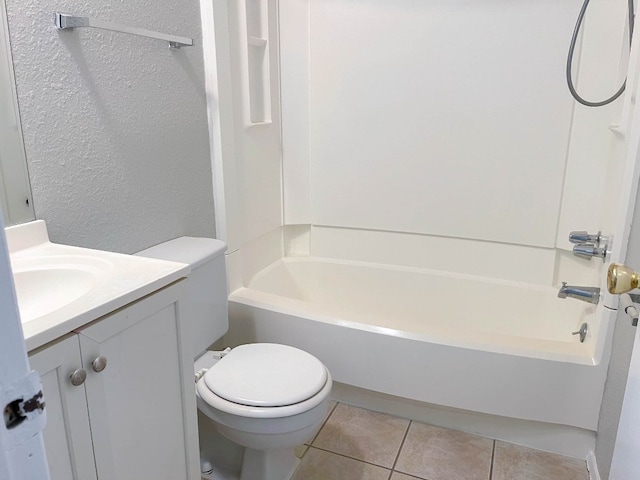 full bathroom with tile patterned flooring, vanity, toilet, and shower / bathtub combination