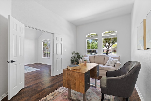 living room with dark hardwood / wood-style floors