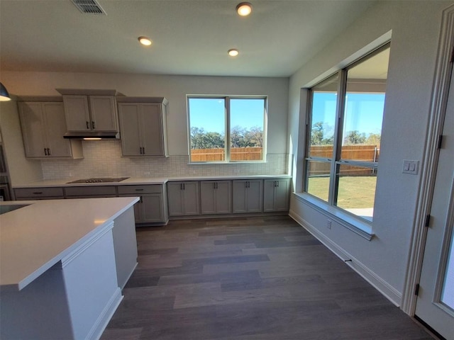 kitchen featuring gray cabinets, sink, dark hardwood / wood-style flooring, and black electric stovetop