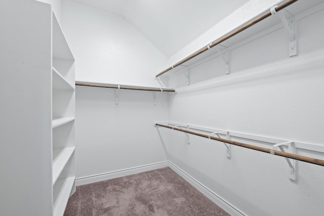 spacious closet with carpet and vaulted ceiling