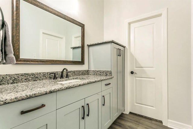 bathroom with hardwood / wood-style floors and vanity