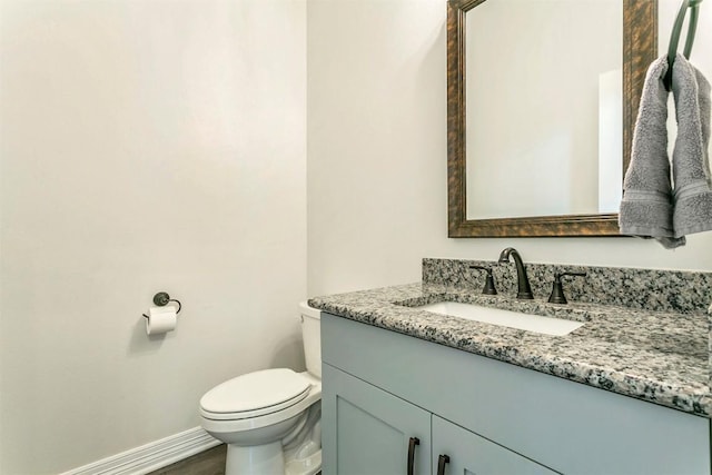 bathroom with vanity, hardwood / wood-style flooring, and toilet