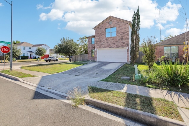 exterior space with a yard and a garage