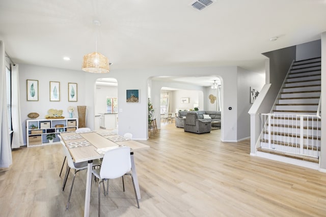 dining space featuring light hardwood / wood-style flooring