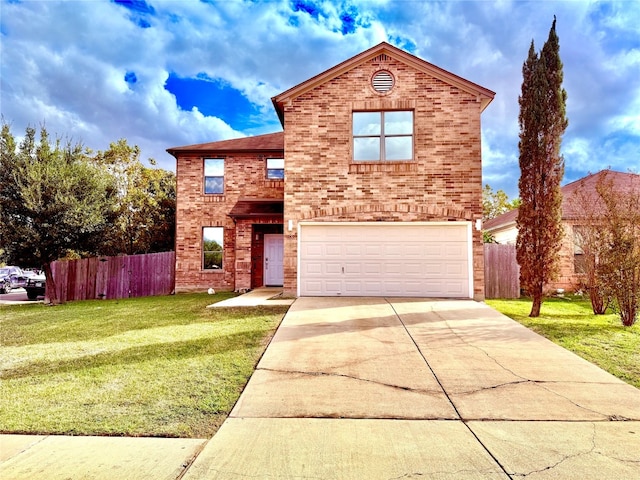 front of property featuring a front yard and a garage