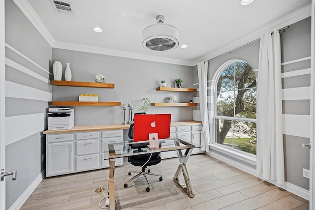 office space with crown molding