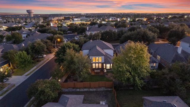 view of aerial view at dusk