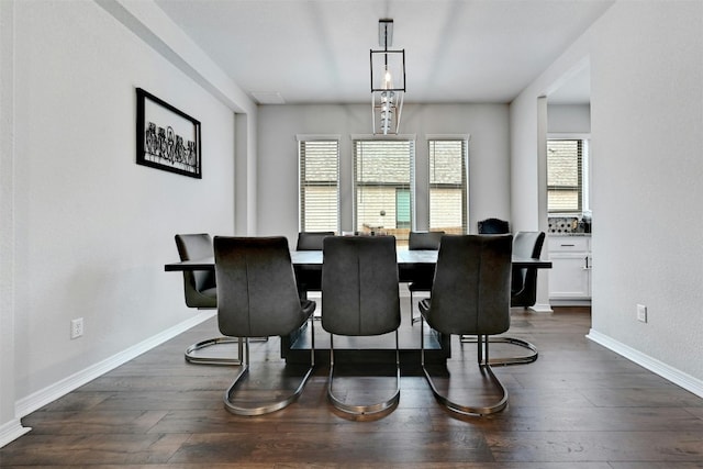 dining area with dark wood-type flooring