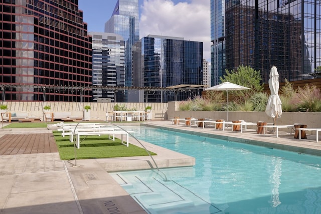 view of swimming pool with a patio area