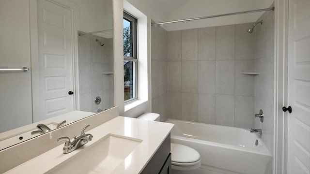 full bath with toilet, washtub / shower combination, and vanity