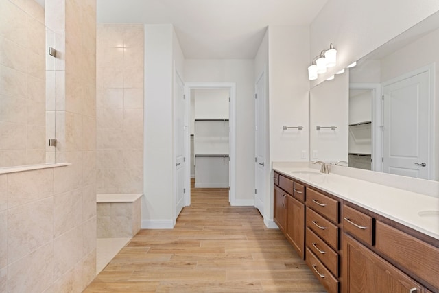 bathroom featuring vanity and wood-type flooring