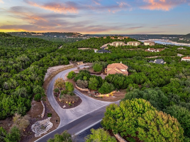 view of aerial view at dusk