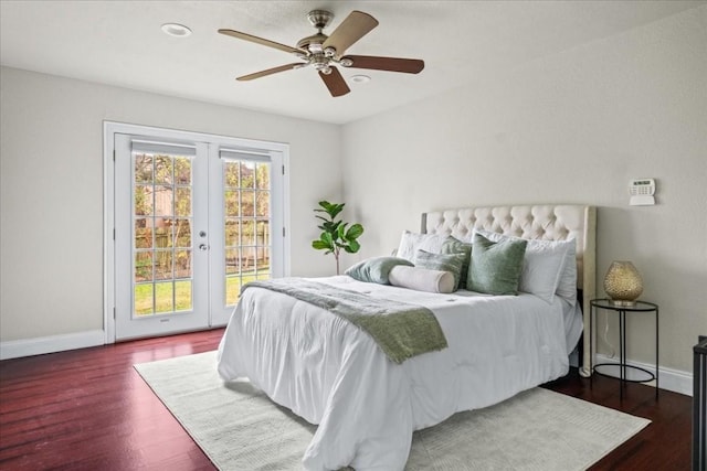 2803 Nordham Dr, Austin, TX 78745 - bedroom with access to outside, french doors, wood finished floors, a ceiling fan, and recessed lighting