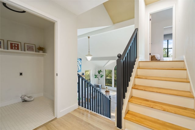 staircase featuring hardwood / wood-style flooring