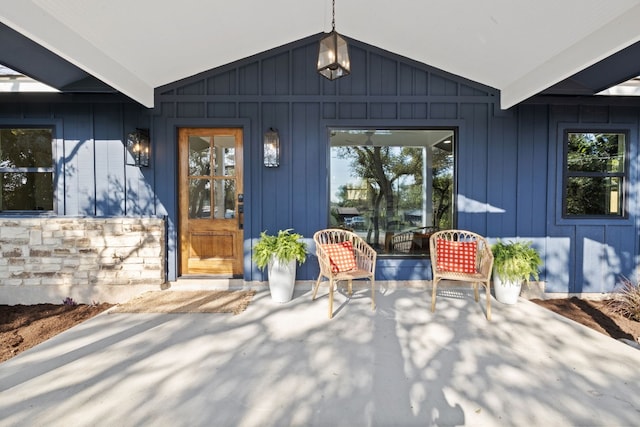 property entrance with a patio