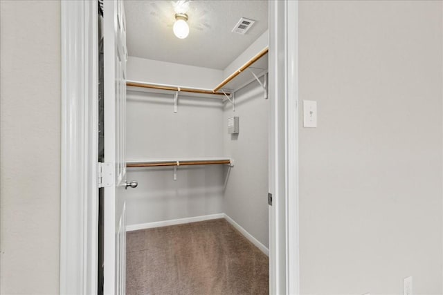 walk in closet with carpet