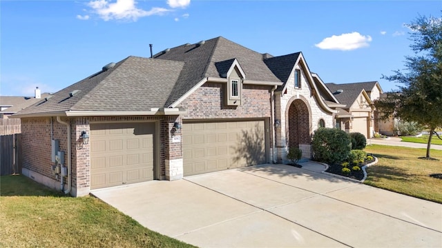 view of front of house featuring a garage and a front lawn