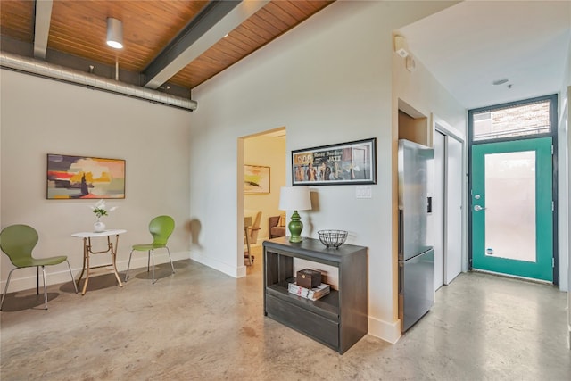 hallway with wooden ceiling