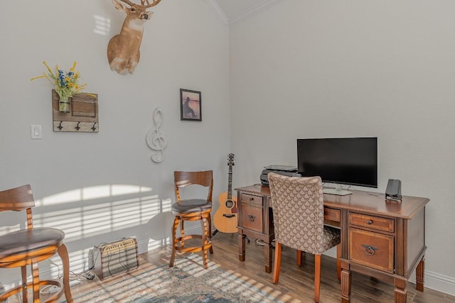 2104 Highland Ridge Rd, Georgetown, TX 78628 - office featuring crown molding and wood finished floors