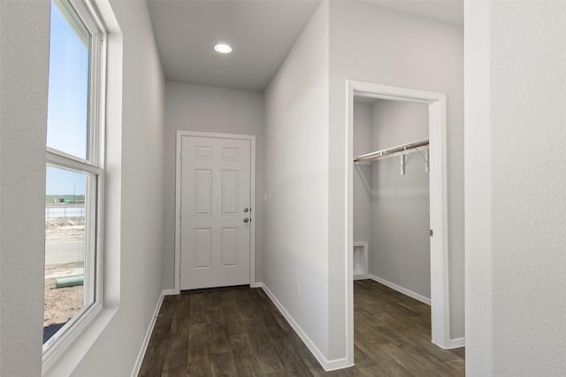 224 Barley Ln, Elgin, TX 78621 - hallway featuring dark wood-style floors and baseboards