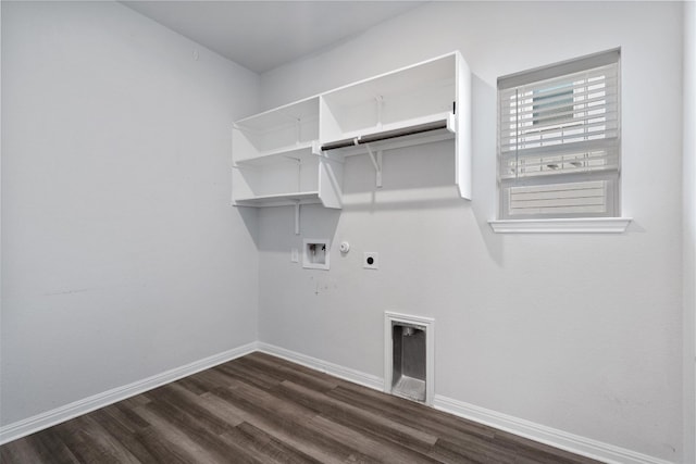 laundry room featuring electric dryer hookup, dark wood-type flooring, and hookup for a washing machine