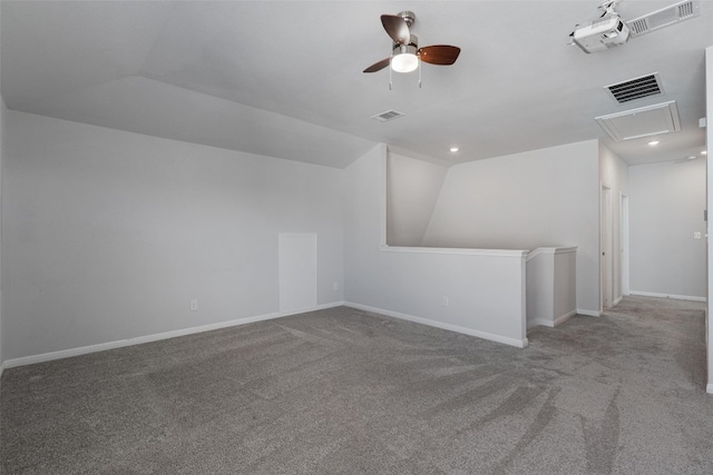 additional living space with carpet, ceiling fan, and lofted ceiling