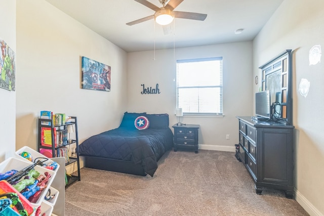 bedroom with carpet floors and ceiling fan