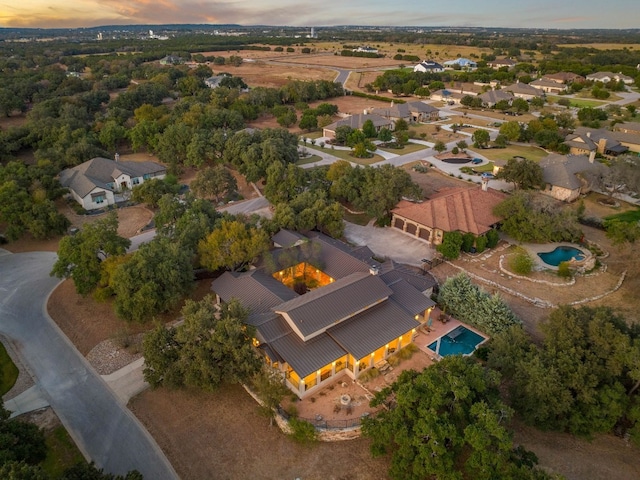 view of aerial view at dusk