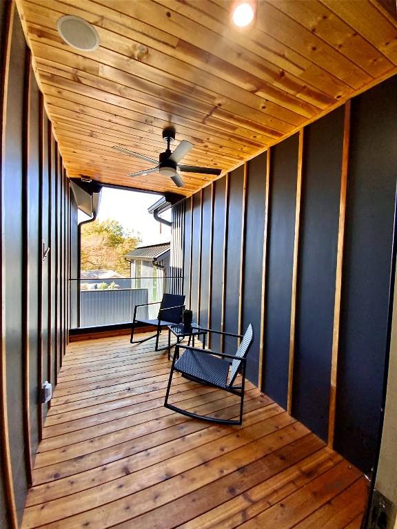 interior space featuring ceiling fan