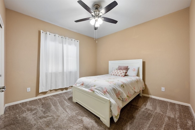 bedroom featuring carpet and ceiling fan