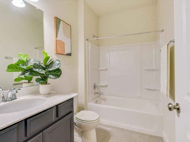 full bathroom with toilet, tile patterned flooring, shower / tub combination, and vanity