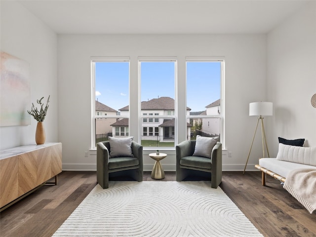 living area with dark hardwood / wood-style flooring