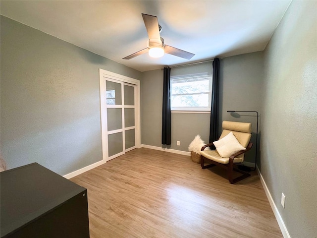 unfurnished room with light wood-type flooring and ceiling fan