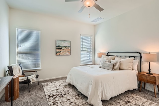 bedroom with carpet floors and ceiling fan