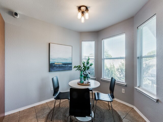 dining space featuring tile patterned floors, baseboards, and plenty of natural light