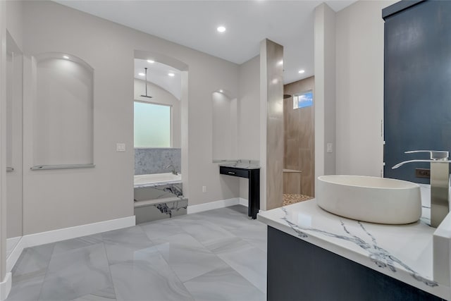 bathroom featuring plus walk in shower