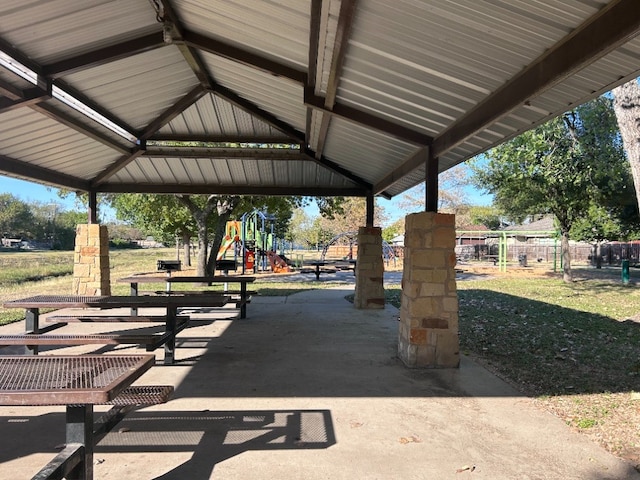 view of community with a gazebo and a playground