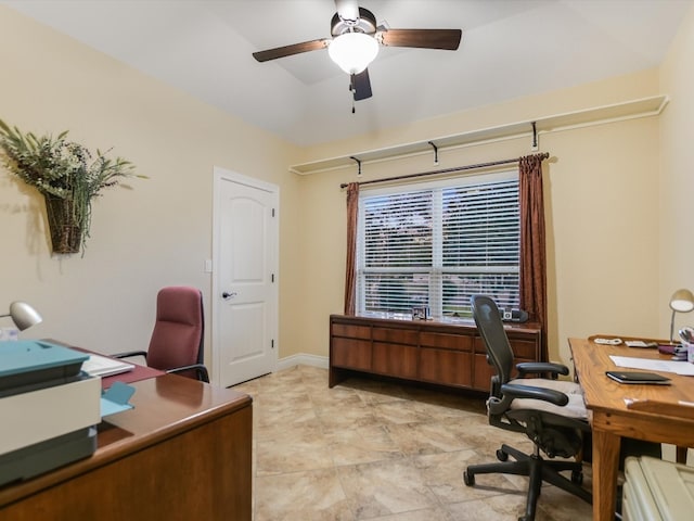 home office featuring ceiling fan