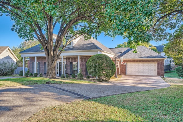 view of front of house featuring a front lawn and a garage