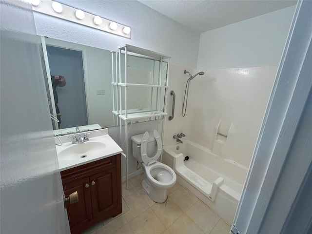 full bathroom featuring tile patterned flooring, vanity, toilet, and bathtub / shower combination