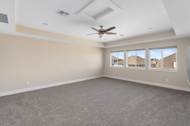 carpeted spare room featuring a raised ceiling