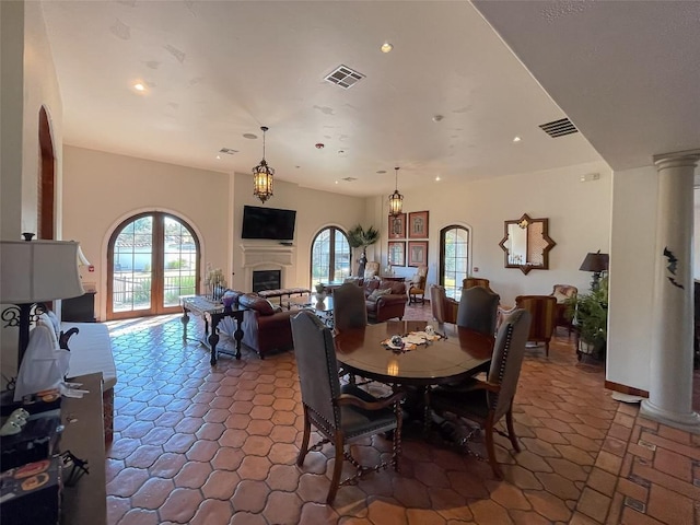 dining room with visible vents, recessed lighting, and a healthy amount of sunlight