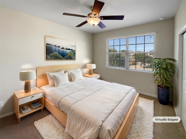 bedroom with carpet flooring and ceiling fan