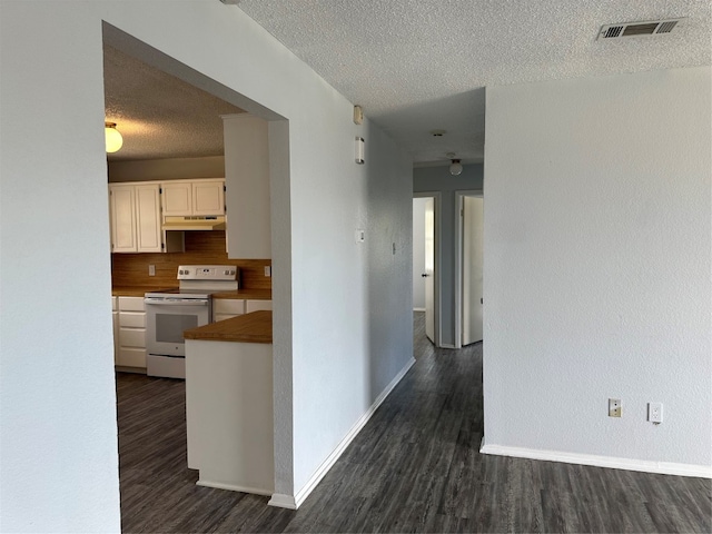 hallway featuring a textured ceiling and dark hardwood / wood-style floors