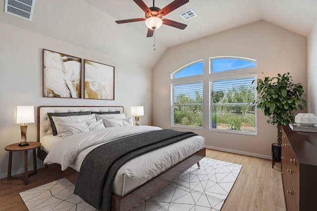 19316 Chayton Cir, Pflugerville, TX 78660 - bedroom with lofted ceiling, light wood finished floors, baseboards, and a ceiling fan
